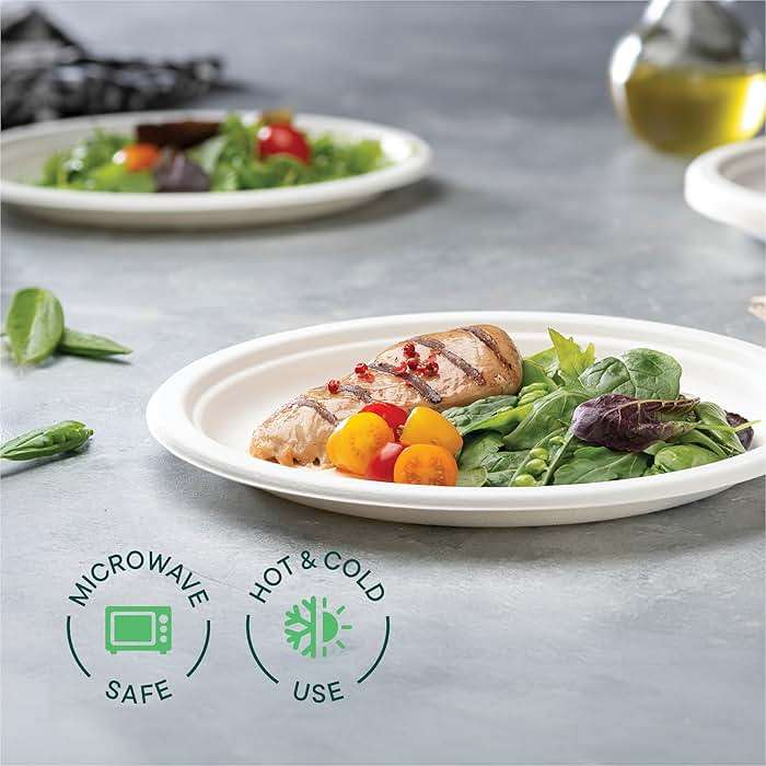 100% Compostable Disposable Paper Plates [125-Pack] - (PFAS-Free) - [10 Inch] Heavy Duty, Eco-Friendly, Biodegradable Bagasse Dinner Plates - Natural Brown 10" Plate by Stack Man (BPI Certified) - Image 5