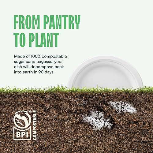 100% Compostable Disposable Paper Plates [125-Pack] - (PFAS-Free) - [10 Inch] Heavy Duty, Eco-Friendly, Biodegradable Bagasse Dinner Plates - Natural Brown 10" Plate by Stack Man (BPI Certified) - Image 6