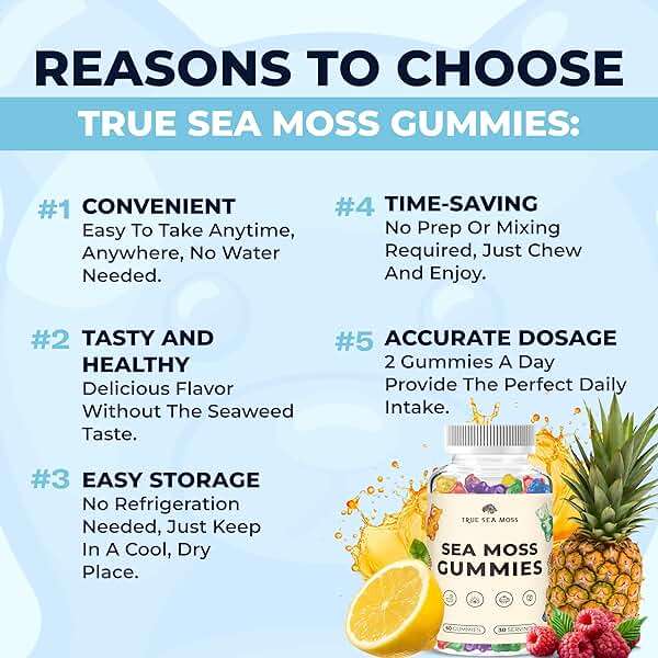 TrueSeaMoss Irish Sea Moss Gummies with Burdock Root & Bladderwrack – Formula for Adults & Kids – 60 Gummies (Packaging May Vary) - Image 5