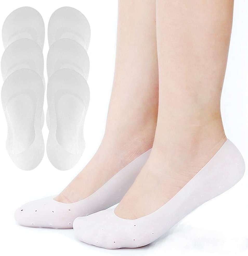 JEWYOCO Moisturizing Socks 3 Pairs Soft Breathable Spa Repairing and Softening Dry Cracked Feet Skins Ventilate Style White Size 5-9 - Image 1