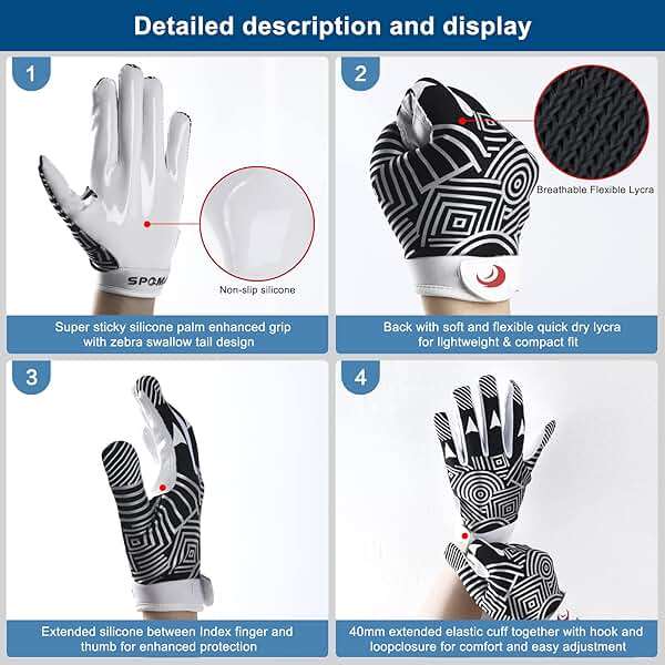 SPOMAT Youth Football Gloves Kids Silicone Grip Receiver Gloves with Super Stick Ability for Best Game Experience - Image 3