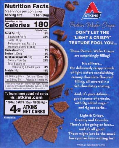 Atkins Chocolate Crème Protein Wafer Crisps, Protein Dessert, 4g Net Carb, 1g Sugar, High in Fiber, Keto Friendly, 5 Count - Image 3