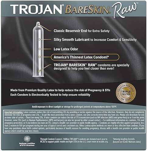 Trojan Raw Latex Lubricated Thin Condoms for Men, America’s Thinnest Latex Condoms, Made from Premium Latex to Help Reduce Risk of Pregnancy and Sexually Transmitted Infections (STIs), 24 count - Image 7