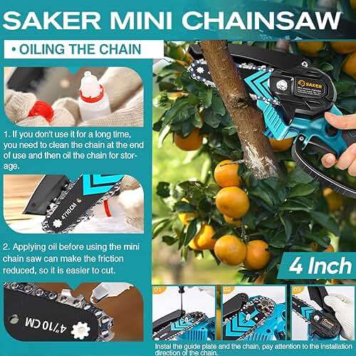 Saker Mini Chainsaw,Portable Electric Chainsaws Cordless,Handheld Chain Saw Pruning Shears Chain Saws for Tree Branches,Courtyard,Household and Garden,Father Day Gift for Men Dad Husband Women - Image 5