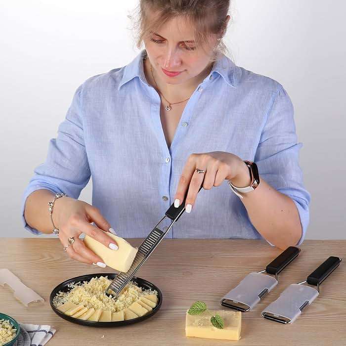 Cambom Lemon Zester Grater Three-piece Suit - Heavy Duty Kitchen Tool for Parmesan Cheese, Ginger, Garlic, Nutmeg, Chocolate, Vegetables,Fruits,Stainless Steel Grater Dishwasher Safe Black - Image 2