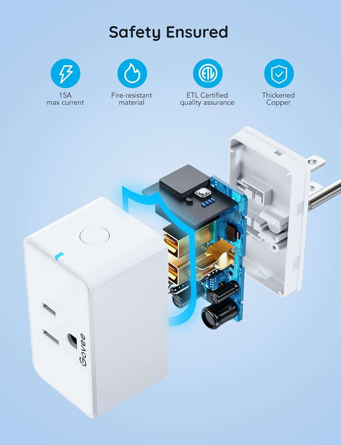 Govee Smart Plug 15A, WiFi Bluetooth Outlets 4 Pack Work with Alexa and Google Assistant, WiFi Plugs with Multiple Timers, Govee Home APP Group Control Remotely, No Hub Required, ETL&FCC Certified - Image 2