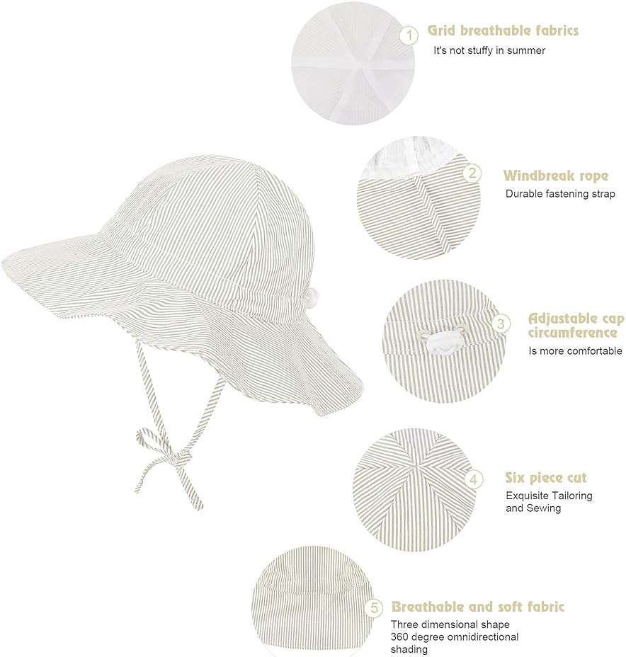 Zando UPF 50+ Baby Sun Hat for Baby Girl Boy 0-4T - Wide Brim Toddler Bucket Hat Adjustable Strap Infant Hats for Outdoor - Image 5