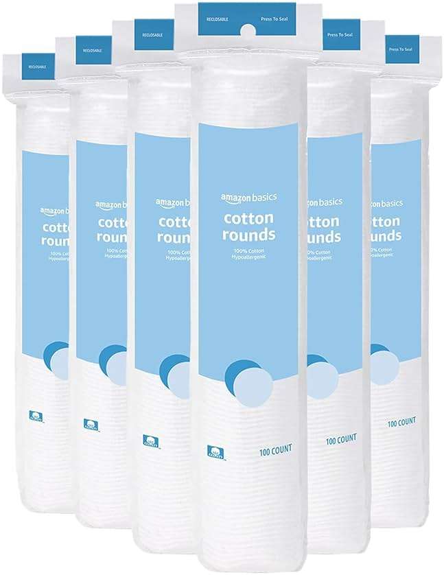 Amazon Basics Hypoallergenic 100% Cotton Rounds for Makeup Remover and Skincare, All Skin Types, 600 Count, 6 Packs of 100 Count - Image 1