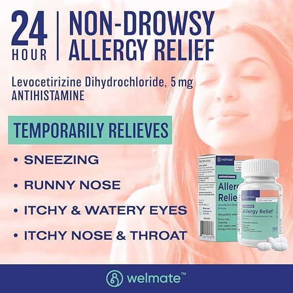 WELMATE - Levocetirizine Dihydrochloride 5mg (180 ct) - Allergy Medicine - 24 Hours - Antihistamine - Allergy Pills - Over-the-Counter Medication - Image 3