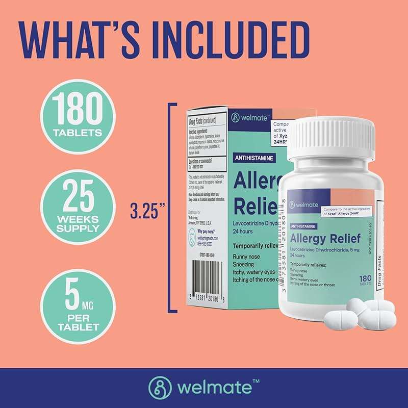 WELMATE - Levocetirizine Dihydrochloride 5mg (180 ct) - Allergy Medicine - 24 Hours - Antihistamine - Allergy Pills - Over-the-Counter Medication - Image 6