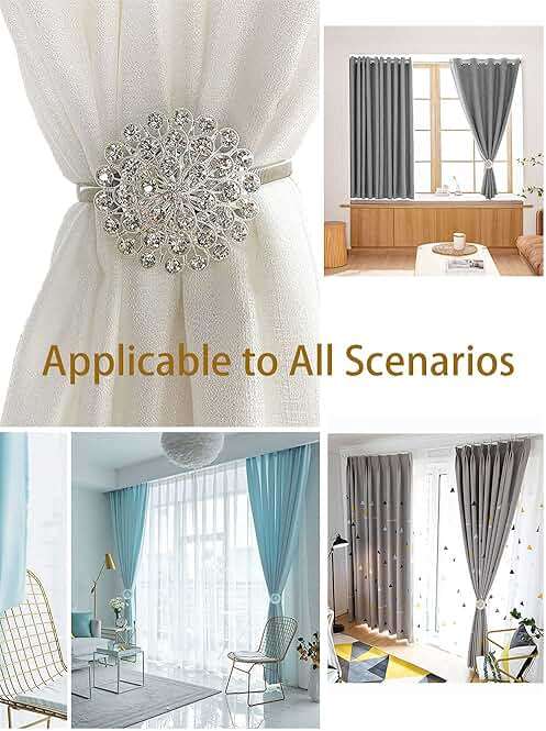 Magnetic Tiebacks for Curtains, 2 Pack Sparkling Crystal Flower Curtain Tiebacks Curtain Buckle Clips with High-Elastic Spring Wire for Home Office Decoration (White) - Image 2