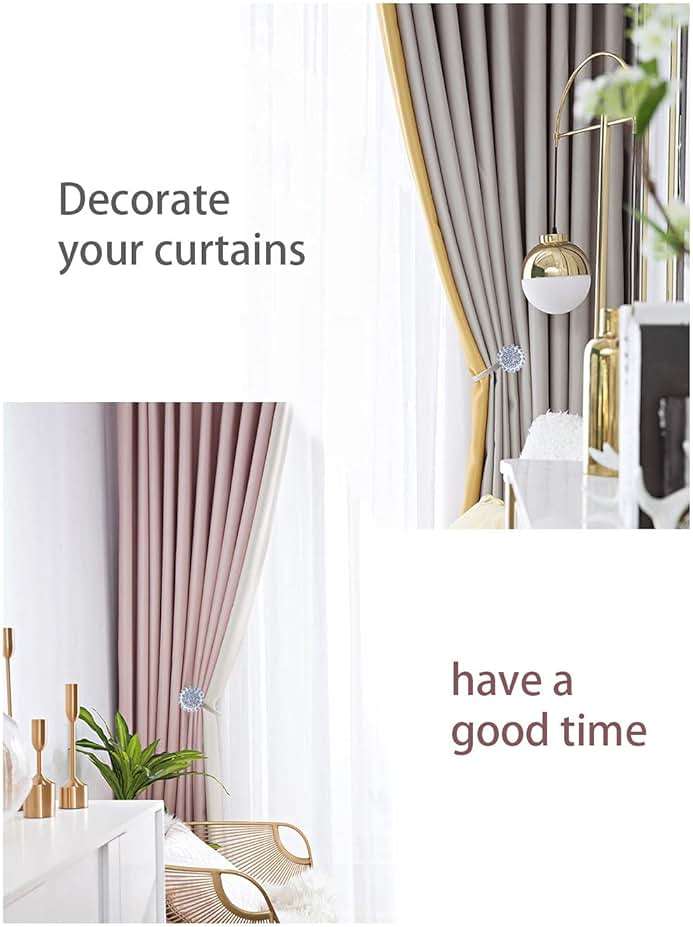 Magnetic Tiebacks for Curtains, 2 Pack Sparkling Crystal Flower Curtain Tiebacks Curtain Buckle Clips with High-Elastic Spring Wire for Home Office Decoration (White) - Image 3