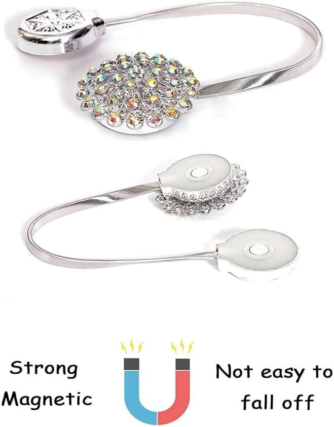 Magnetic Tiebacks for Curtains, 2 Pack Sparkling Crystal Flower Curtain Tiebacks Curtain Buckle Clips with High-Elastic Spring Wire for Home Office Decoration (White) - Image 5