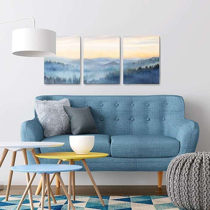 Wall Decor for Bedroom 3 Panel Sunrise Misty Forest Print Picture Paintings Wall Art for Living Room Bathroom Framed Canvas Artwork Modern Room Wall Decorations Size 12x16 x 3 Piece Ready to Hang - Image 2