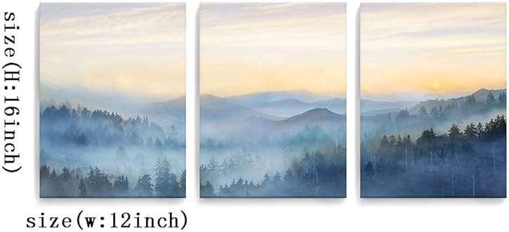 Wall Decor for Bedroom 3 Panel Sunrise Misty Forest Print Picture Paintings Wall Art for Living Room Bathroom Framed Canvas Artwork Modern Room Wall Decorations Size 12x16 x 3 Piece Ready to Hang - Image 6
