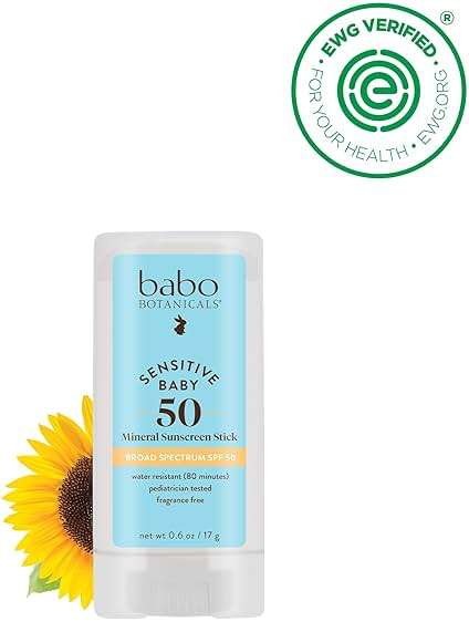 BABO Botanicals Sensitive Baby Mineral Sunscreen Stick SPF 50-70% Organic Ingredients - Zinc Oxide - NSF & Made Safe Certified - EWG Verified - Water Resistant - Fragrance-Free - for Babies & Kids - Image 3