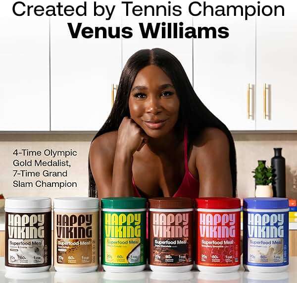 Happy Viking Plant-Based Protein Powder +100 Superfoods Strawberry Meal Replacement Shake, Created by Venus Williams, 30g Plant Protein, 10g Fiber, Vegan, Gluten-Free, Non-GMO,15 Meals - Image 2
