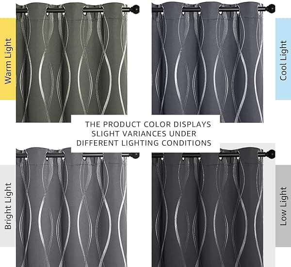 NICETOWN Grey Blackout Striped Pattern Curtains for Living Room 84 inch Long 2 Panels Set, Noise Reducing Thermal Insulated Wave Line Foil Print Bedroom Drapes for Patio Sliding Glass Door (52 x 84) - Image 3