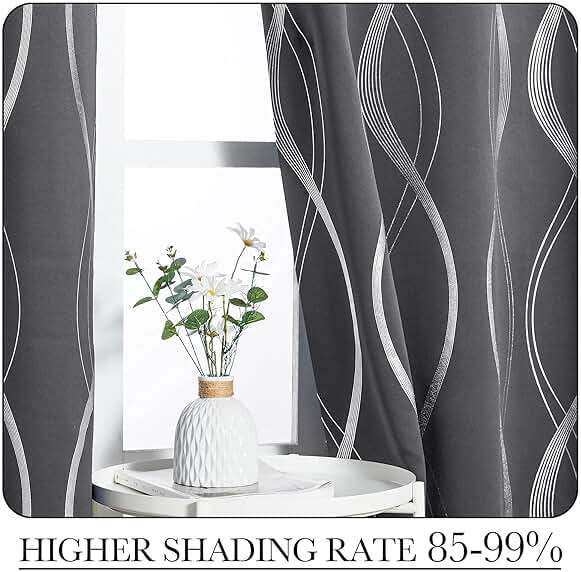 NICETOWN Grey Blackout Striped Pattern Curtains for Living Room 84 inch Long 2 Panels Set, Noise Reducing Thermal Insulated Wave Line Foil Print Bedroom Drapes for Patio Sliding Glass Door (52 x 84) - Image 4