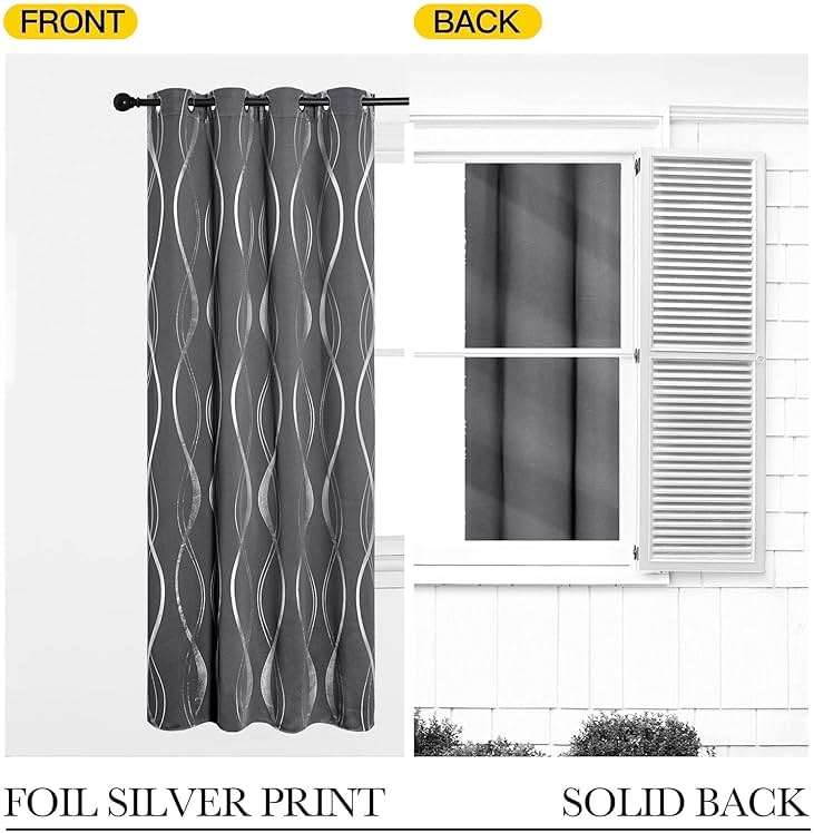 NICETOWN Grey Blackout Striped Pattern Curtains for Living Room 84 inch Long 2 Panels Set, Noise Reducing Thermal Insulated Wave Line Foil Print Bedroom Drapes for Patio Sliding Glass Door (52 x 84) - Image 6