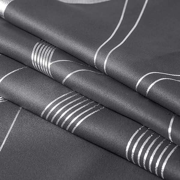 NICETOWN Grey Blackout Striped Pattern Curtains for Living Room 84 inch Long 2 Panels Set, Noise Reducing Thermal Insulated Wave Line Foil Print Bedroom Drapes for Patio Sliding Glass Door (52 x 84) - Image 8