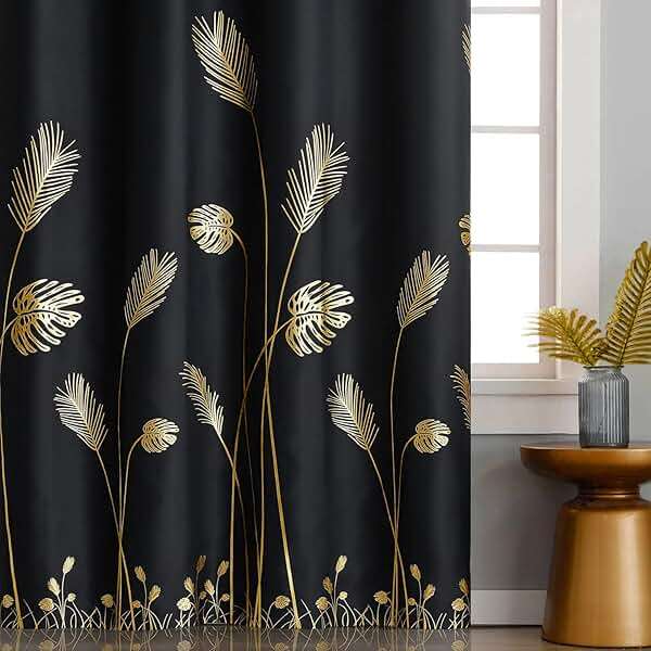 Estelar Textiler Black Blackout Curtains for Bedroom 84 Inches Long, Room Darkening Grommet Thermal Insulated Curtains for Living Room, Light Blocking Drapes with Gold Print Design,52Wx84L,2 Panels - Image 2
