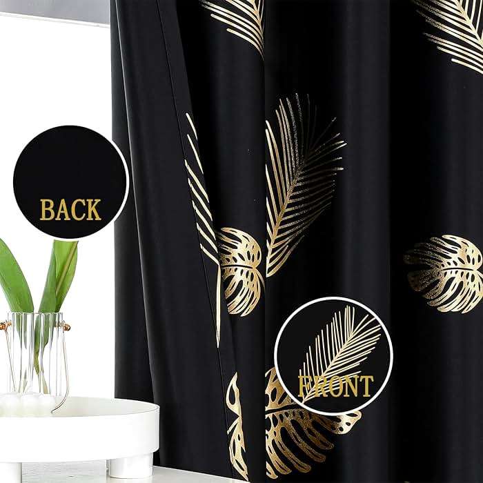 Estelar Textiler Black Blackout Curtains for Bedroom 84 Inches Long, Room Darkening Grommet Thermal Insulated Curtains for Living Room, Light Blocking Drapes with Gold Print Design,52Wx84L,2 Panels - Image 3