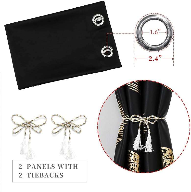Estelar Textiler Black Blackout Curtains for Bedroom 84 Inches Long, Room Darkening Grommet Thermal Insulated Curtains for Living Room, Light Blocking Drapes with Gold Print Design,52Wx84L,2 Panels - Image 5