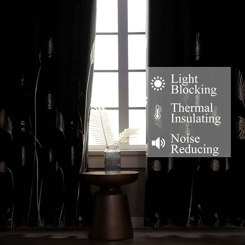 Estelar Textiler Black Blackout Curtains for Bedroom 84 Inches Long, Room Darkening Grommet Thermal Insulated Curtains for Living Room, Light Blocking Drapes with Gold Print Design,52Wx84L,2 Panels - Image 6