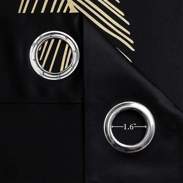 Estelar Textiler Black Blackout Curtains for Bedroom 84 Inches Long, Room Darkening Grommet Thermal Insulated Curtains for Living Room, Light Blocking Drapes with Gold Print Design,52Wx84L,2 Panels - Image 8