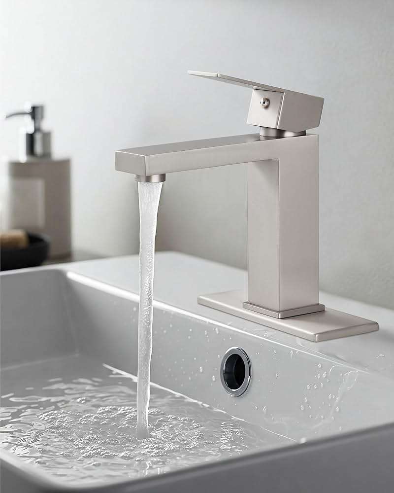 Midanya Bathroom Faucets 1 Hole, Single Handle Stainless Steel Bathroom Sink Faucet, Modern Vanity Faucets with Deck Plate,Water Supply Hoses and Pop Up Drain,Brushed Nickel - Image 2