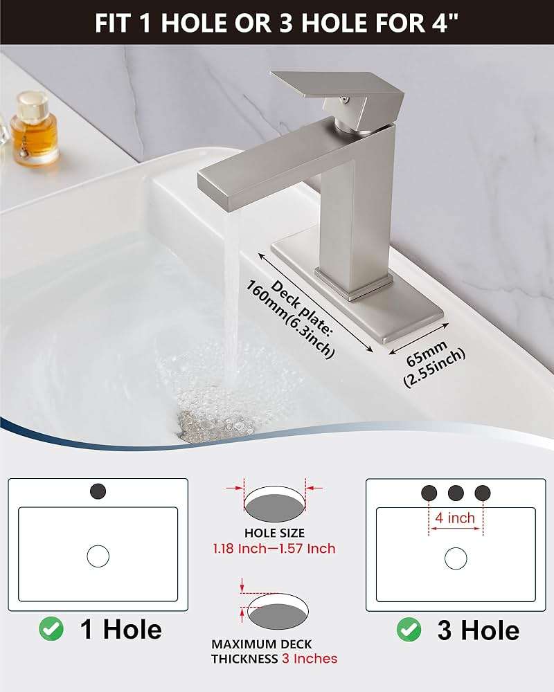Midanya Bathroom Faucets 1 Hole, Single Handle Stainless Steel Bathroom Sink Faucet, Modern Vanity Faucets with Deck Plate,Water Supply Hoses and Pop Up Drain,Brushed Nickel - Image 4