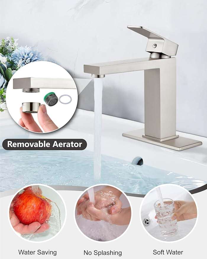 Midanya Bathroom Faucets 1 Hole, Single Handle Stainless Steel Bathroom Sink Faucet, Modern Vanity Faucets with Deck Plate,Water Supply Hoses and Pop Up Drain,Brushed Nickel - Image 5