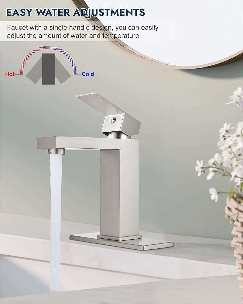 Midanya Bathroom Faucets 1 Hole, Single Handle Stainless Steel Bathroom Sink Faucet, Modern Vanity Faucets with Deck Plate,Water Supply Hoses and Pop Up Drain,Brushed Nickel - Image 9