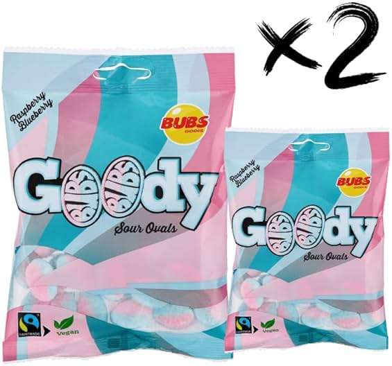 Bubs Goody Sour Ovals Raspberry Caramel 2 Pack of 90g - Image 1