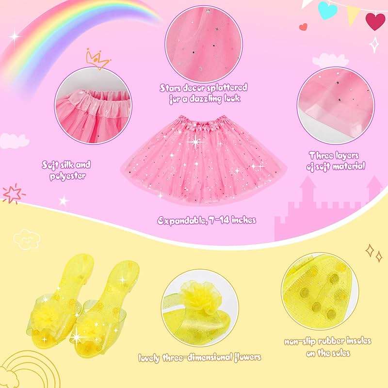 Meland Princess Dress Up for Girls - Dress Up Clothes with Shoes & Skirts, Princess Toys for Toddler Girl 3,4,5,6 Years - Image 5