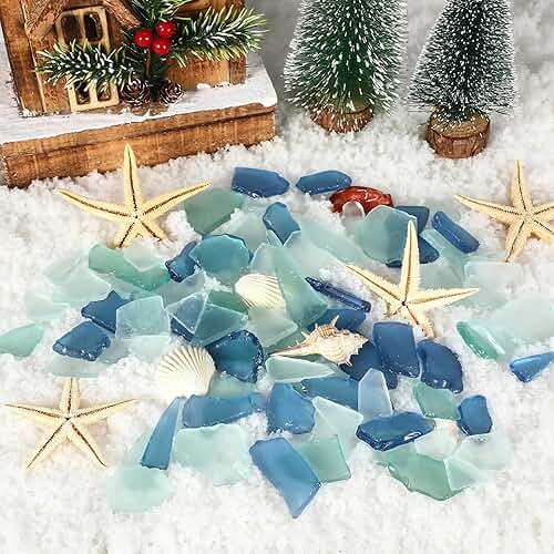 Jetec Sea Glass for Crafts Pieces Seaglass Decor Flat Frosted Sea Glass Ornaments Vase Filler Crushed for Beach Wedding Party Decor Home Aquarium DIY Craft Supplies,11 oz(Blue, White, Green) - Image 4