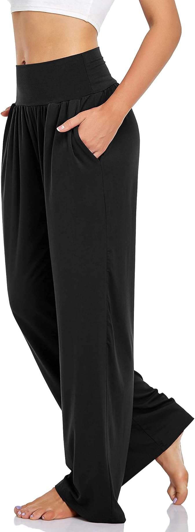 UEU Women's Casual Loose Wide Leg Cozy Pants Yoga Sweatpants Comfy High Waisted Sports Athletic Lounge Pants with Pockets - Image 3