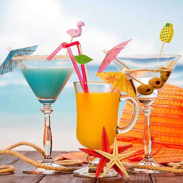 160 Pcs Cocktail Drink Decoration Accessories 60 Drink Cocktail Umbrellas 100 Fruit Picks Summer Coconut Palm Colorful Bamboo Toothpicks Tropical Luau Hawaiian Beach Party Decorations - Image 2