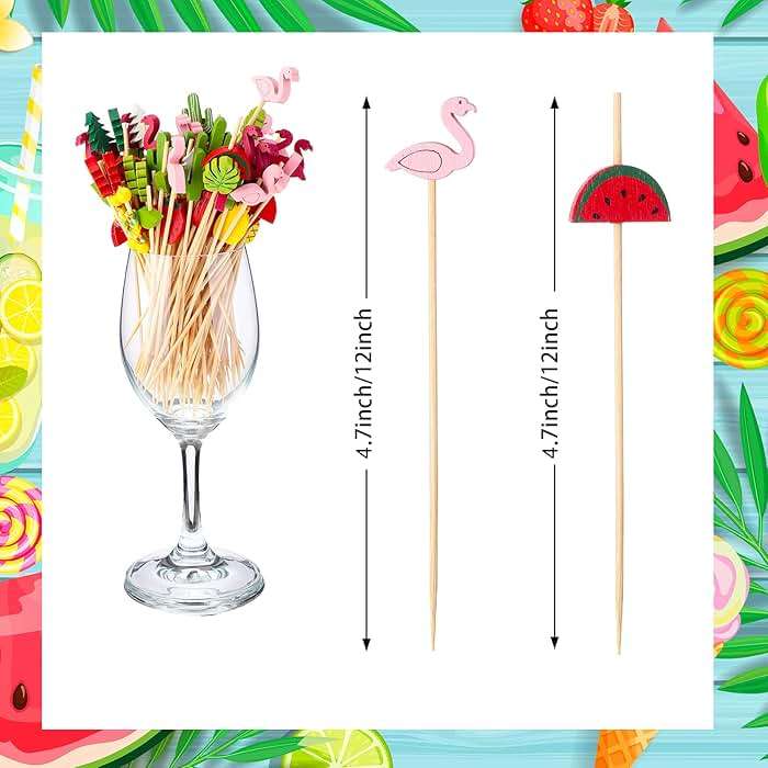 160 Pcs Cocktail Drink Decoration Accessories 60 Drink Cocktail Umbrellas 100 Fruit Picks Summer Coconut Palm Colorful Bamboo Toothpicks Tropical Luau Hawaiian Beach Party Decorations - Image 3