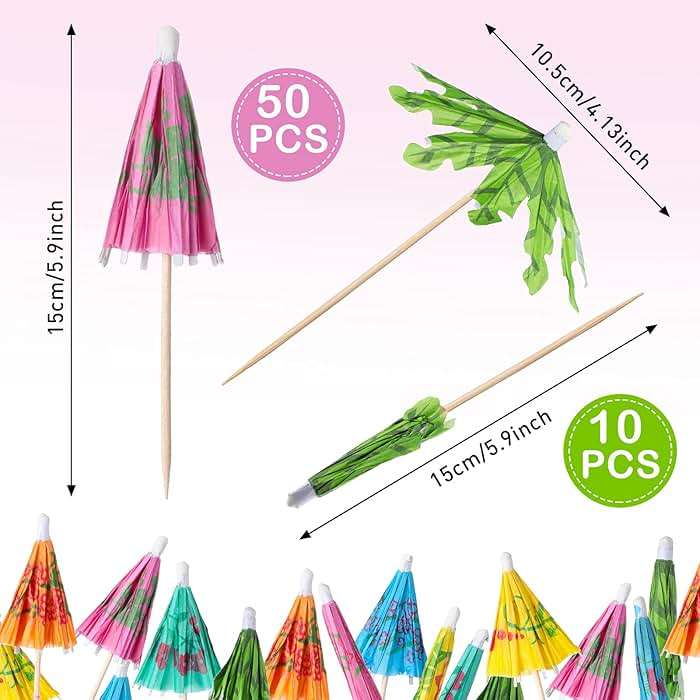 160 Pcs Cocktail Drink Decoration Accessories 60 Drink Cocktail Umbrellas 100 Fruit Picks Summer Coconut Palm Colorful Bamboo Toothpicks Tropical Luau Hawaiian Beach Party Decorations - Image 4