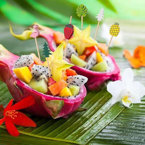 160 Pcs Cocktail Drink Decoration Accessories 60 Drink Cocktail Umbrellas 100 Fruit Picks Summer Coconut Palm Colorful Bamboo Toothpicks Tropical Luau Hawaiian Beach Party Decorations - Image 6