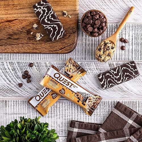 Quest Nutrition Dipped Chocolate Chip Cookie Dough Protein Bars, 18g Protein, 3g Net Carbs, Gluten Free, 1.76 Oz, 12 Count - Image 5