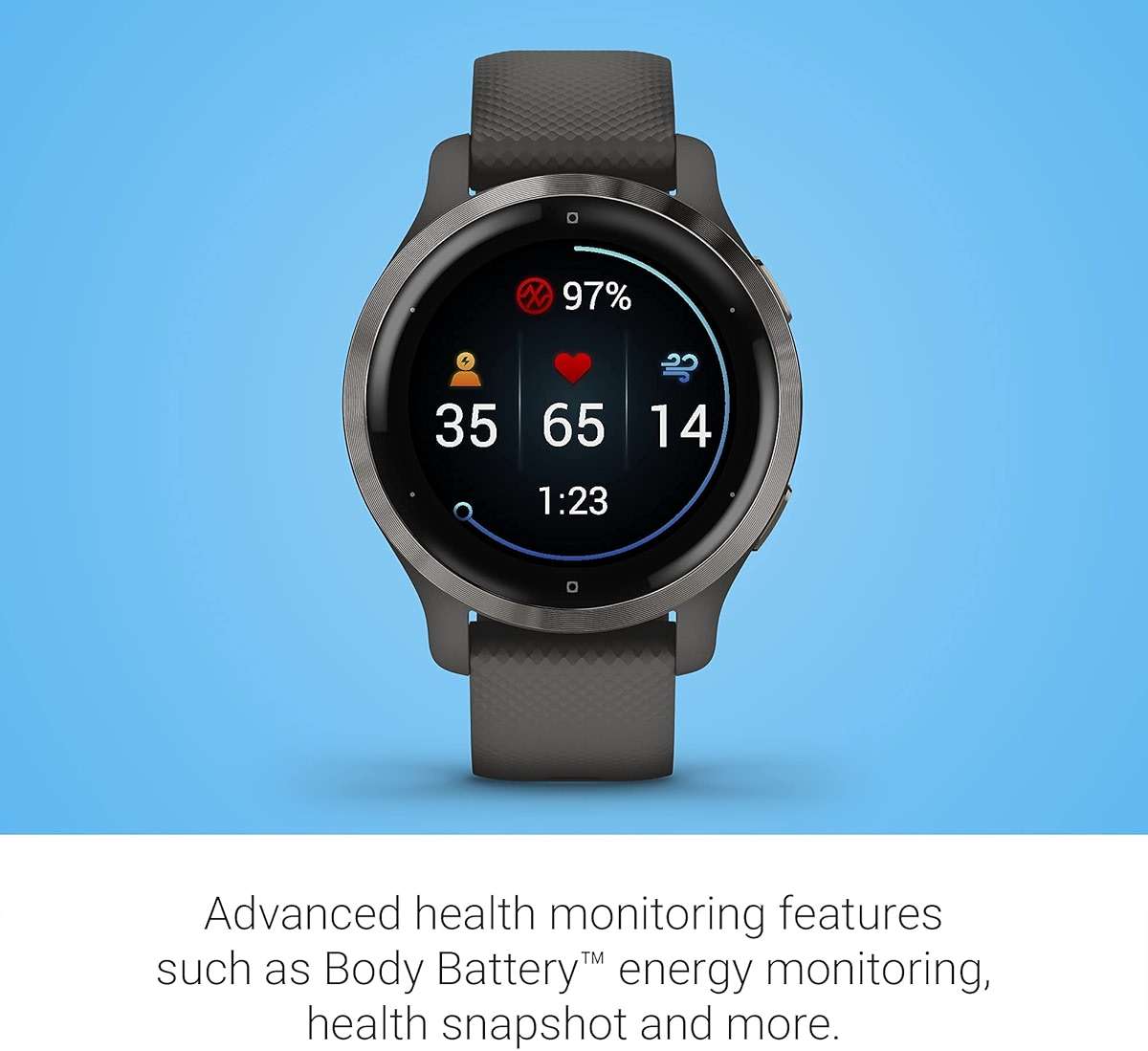 Garmin Venu 2S, Smaller-Sized GPS Smartwatch with Advanced Health Monitoring and Fitness Features, Slate Bezel with Graphite Case and Silicone Band, (010-02429-00) (Renewed) - Image 3