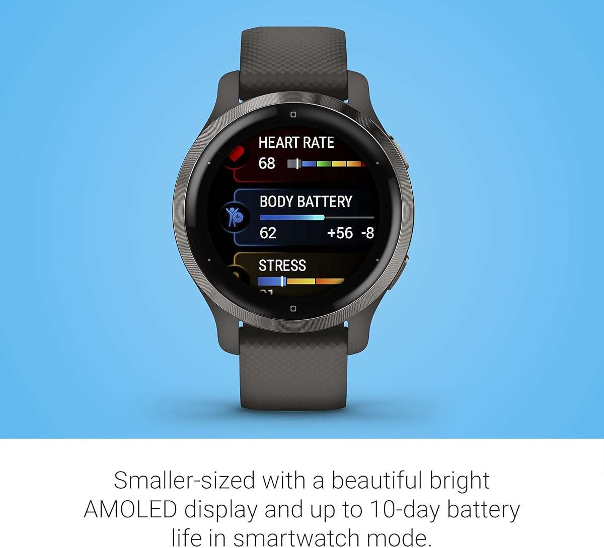 Garmin Venu 2S, Smaller-Sized GPS Smartwatch with Advanced Health Monitoring and Fitness Features, Slate Bezel with Graphite Case and Silicone Band, (010-02429-00) (Renewed) - Image 6