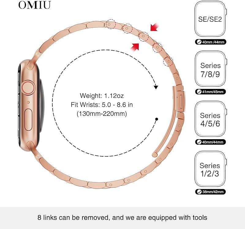 OMIU Thin Bands Compatible with Apple Watch 40mm 38mm 41mm 42mm (Series 10 11), Stainless Steel Metal Replacement Adjustable Wristband Strap for iWatch Ultra3/2/1 SE1/2/3 Series 9/8/7/6/5/4/3/2/1 Women - Image 3