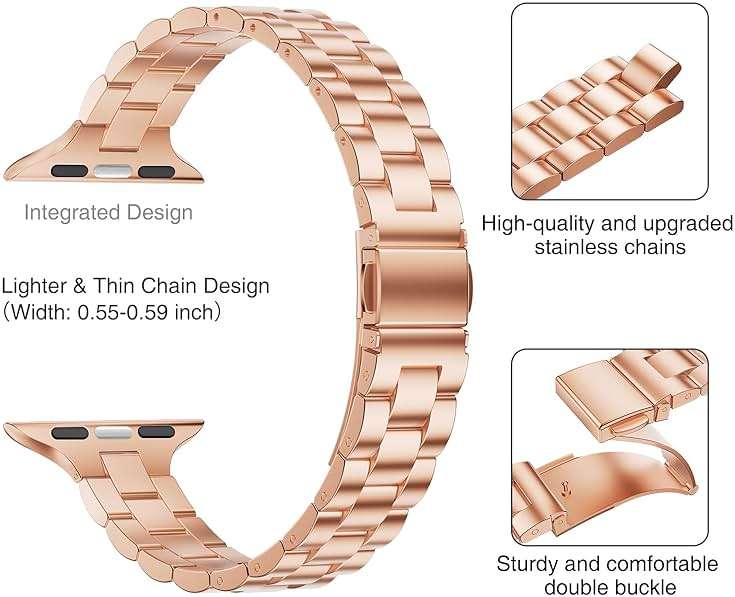 OMIU Thin Bands Compatible with Apple Watch 40mm 38mm 41mm 42mm (Series 10 11), Stainless Steel Metal Replacement Adjustable Wristband Strap for iWatch Ultra3/2/1 SE1/2/3 Series 9/8/7/6/5/4/3/2/1 Women - Image 4