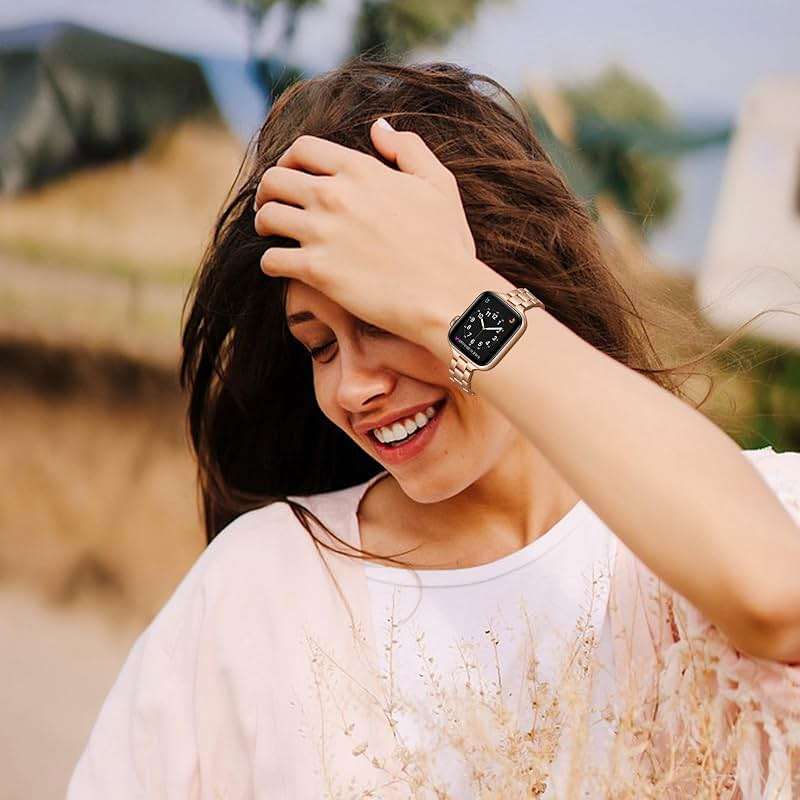 OMIU Thin Bands Compatible with Apple Watch 40mm 38mm 41mm 42mm (Series 10 11), Stainless Steel Metal Replacement Adjustable Wristband Strap for iWatch Ultra3/2/1 SE1/2/3 Series 9/8/7/6/5/4/3/2/1 Women - Image 6