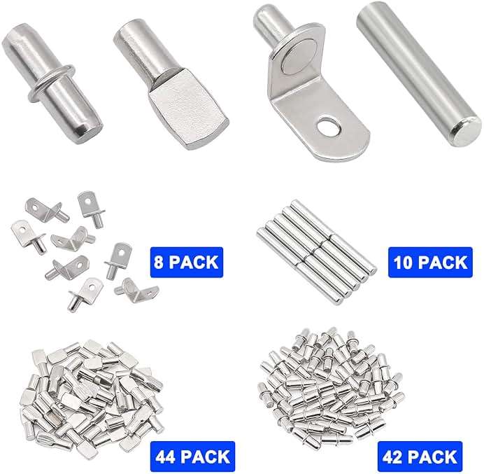 104Pcs Shelf Pins Kit,4 Styles Nickel Plated Shelf Support Pegs,Bookshelf Pegs for Shelves,Cabinet Shelf Bracket Pegs Shelf Pins Holders for Kitchen Furniture & Closet ( 5mm & 1/4inch ) - Image 4