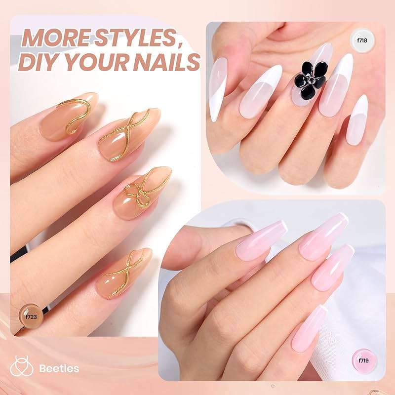 Beetles Sheer Elegance Nude Gel Nail Polish Set - 6 Colors Jelly Gel Polish Kit Milky White Nude Pink Brown Nail Concealer Translucent Effect Soak Off Uv French Nail Art Gift for Women - Image 3